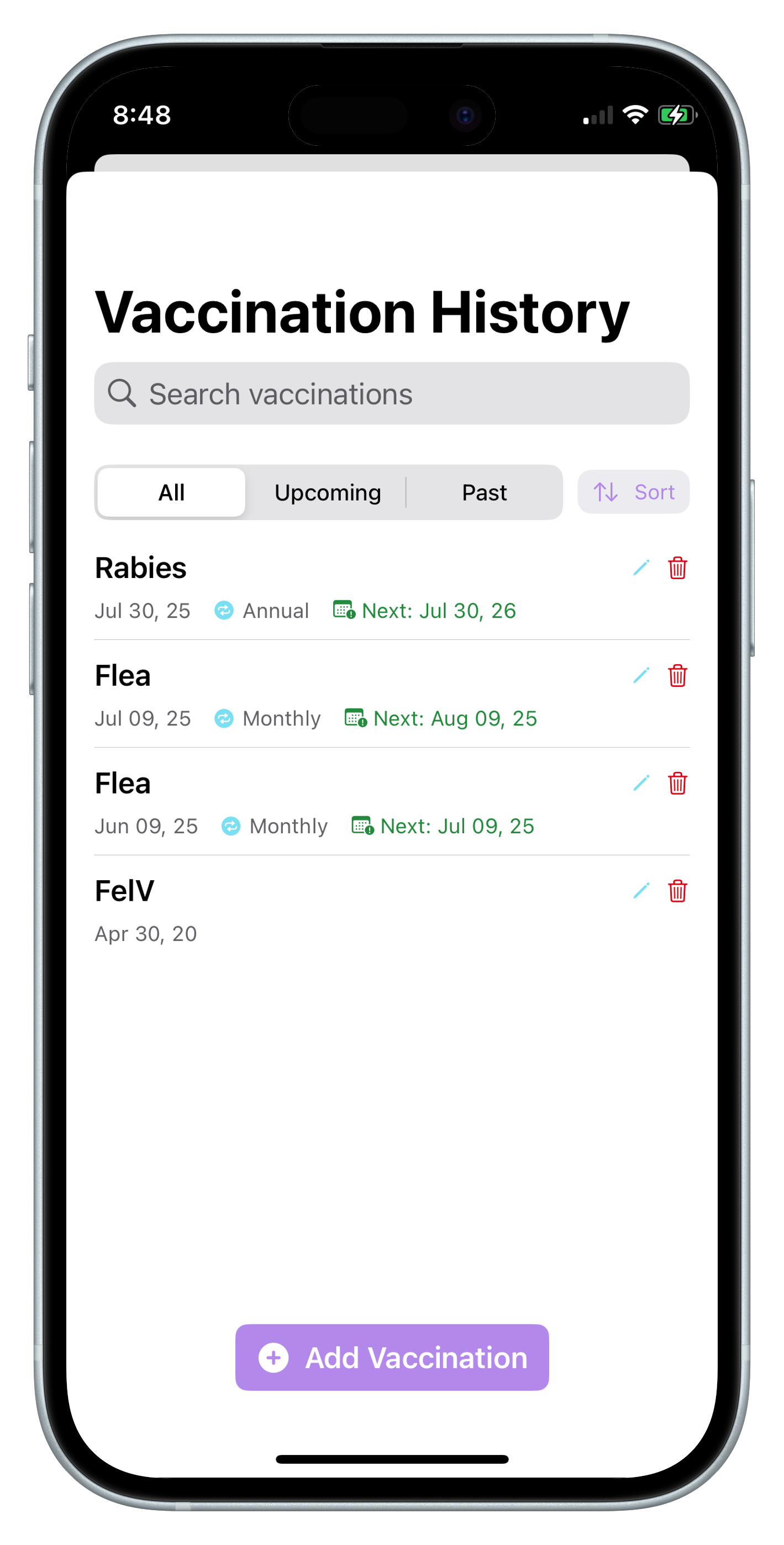 Wellness History Screenshot